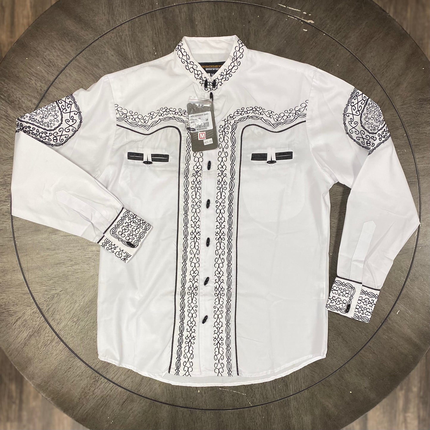 1009 - The American West Men's Embroidered Charro LS Button Shirt - White