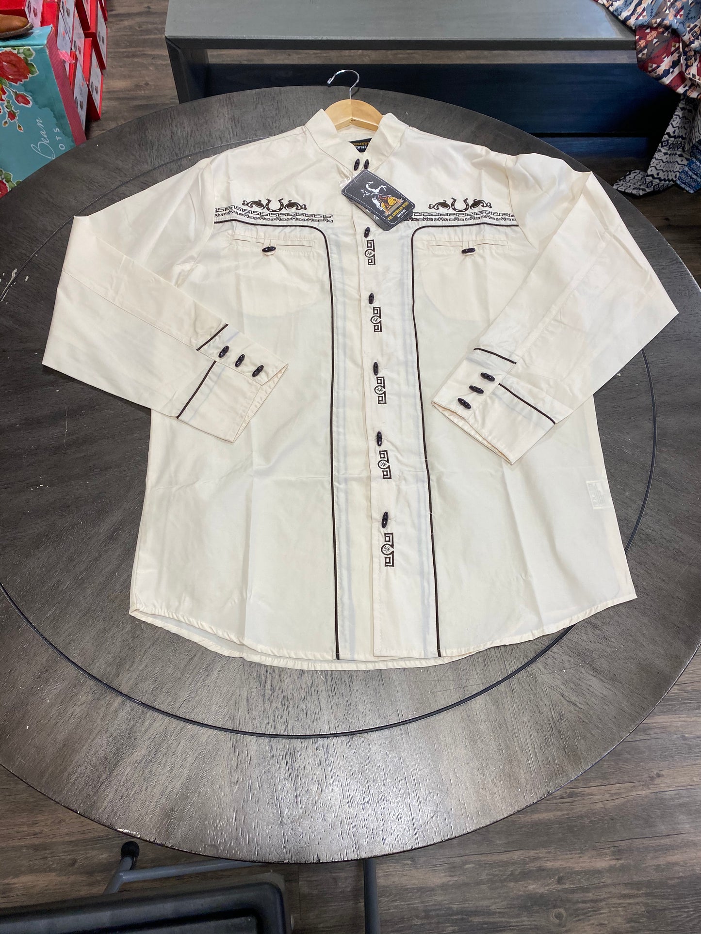 1009 - The American West Men's Embroidered Charro LS Button Shirt - Beige