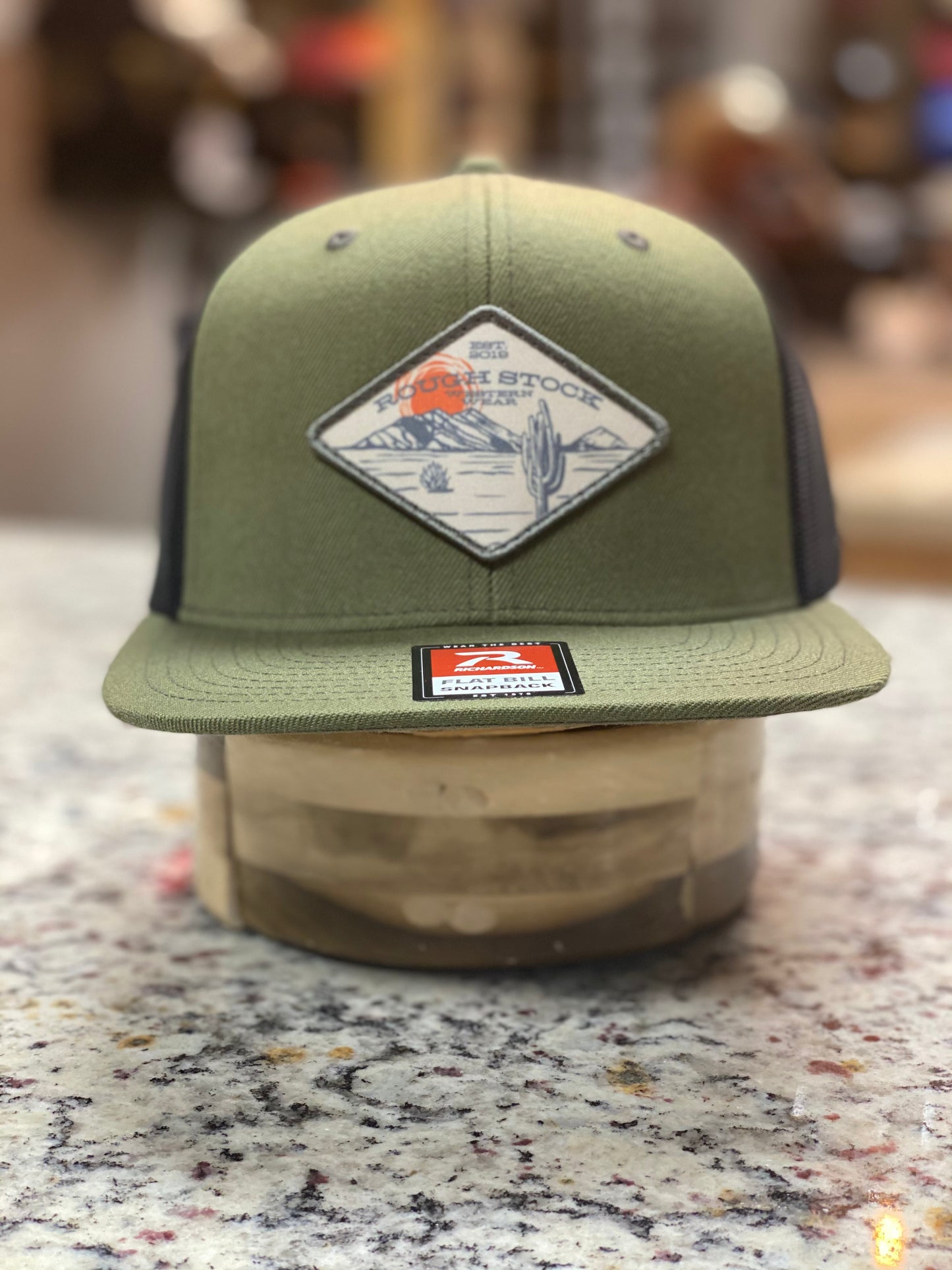 Rough Stock Western - Desert Scene Diamond Patch Cap - Olive