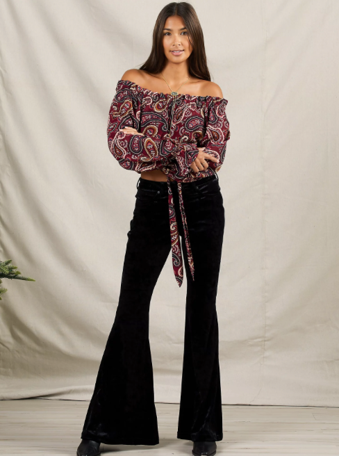 112321414 - Wrangler® Women's Retro® Velvet High Rise Trumpet Flare Jean - Black Velvet