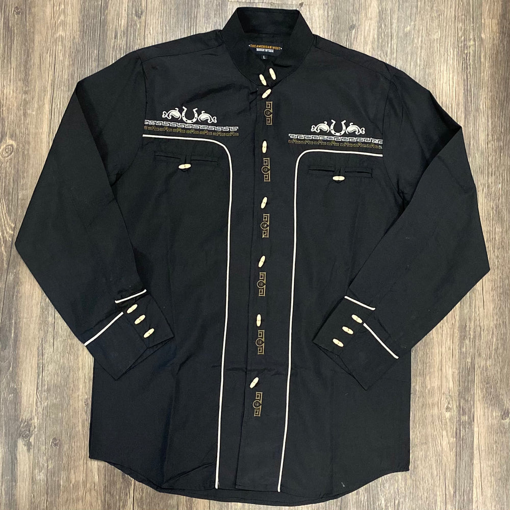 38 - Black - The American West Men's Embroidered Charro LS Button Shirt