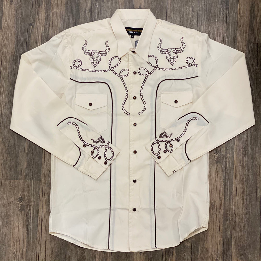 1016 - Beige - The American West Men's Embroidered LS Snap Shirt