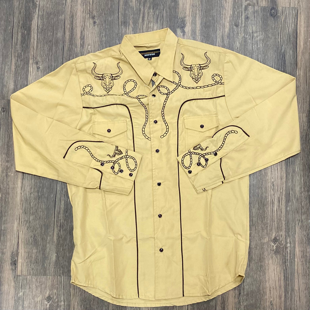 1016 - Khaki - The American West Men's Embroidered LS Snap Shirt