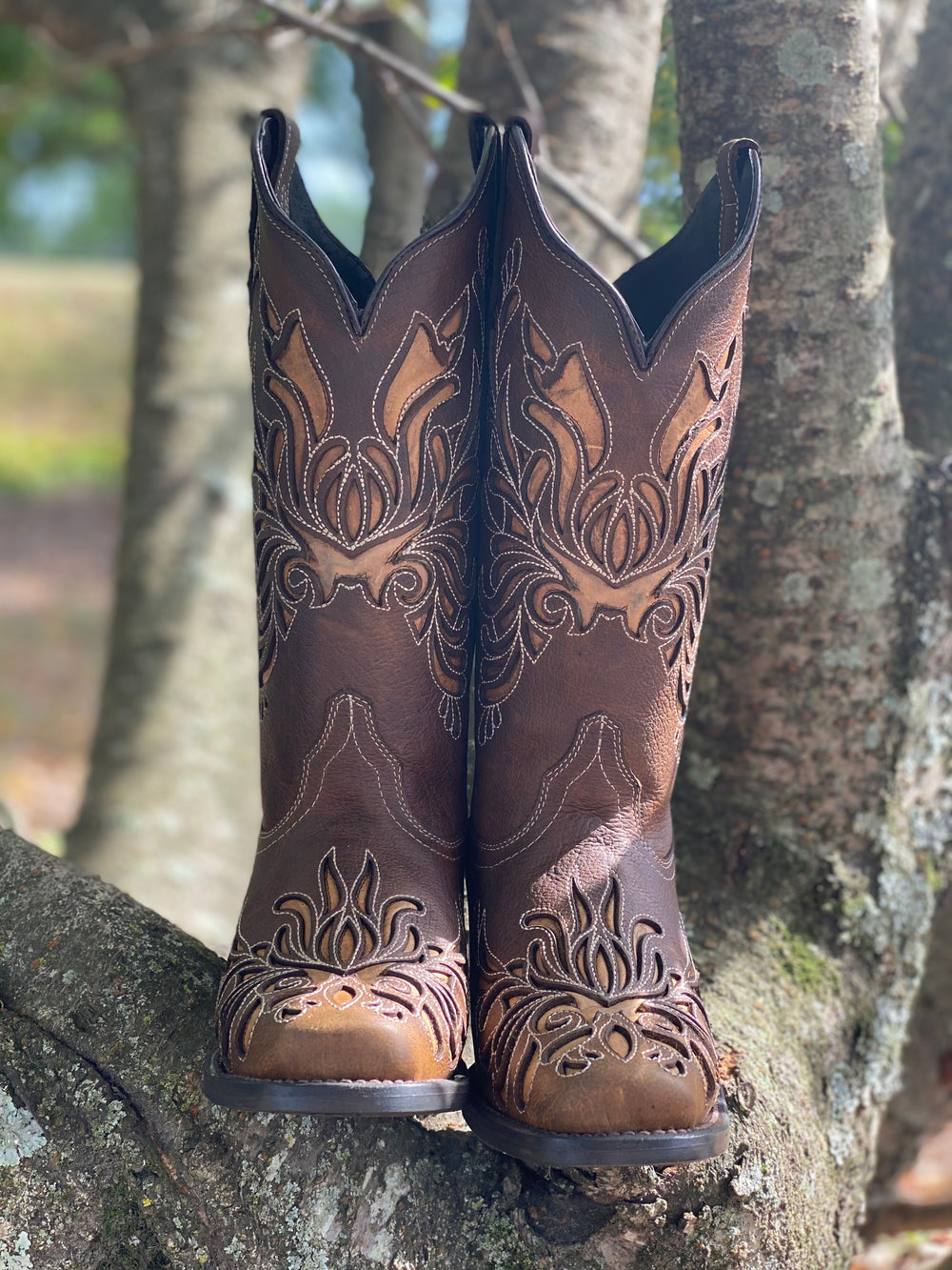 2811 - Rockin Leather Women’s Gaucho Tan Laser Cut Western Boots