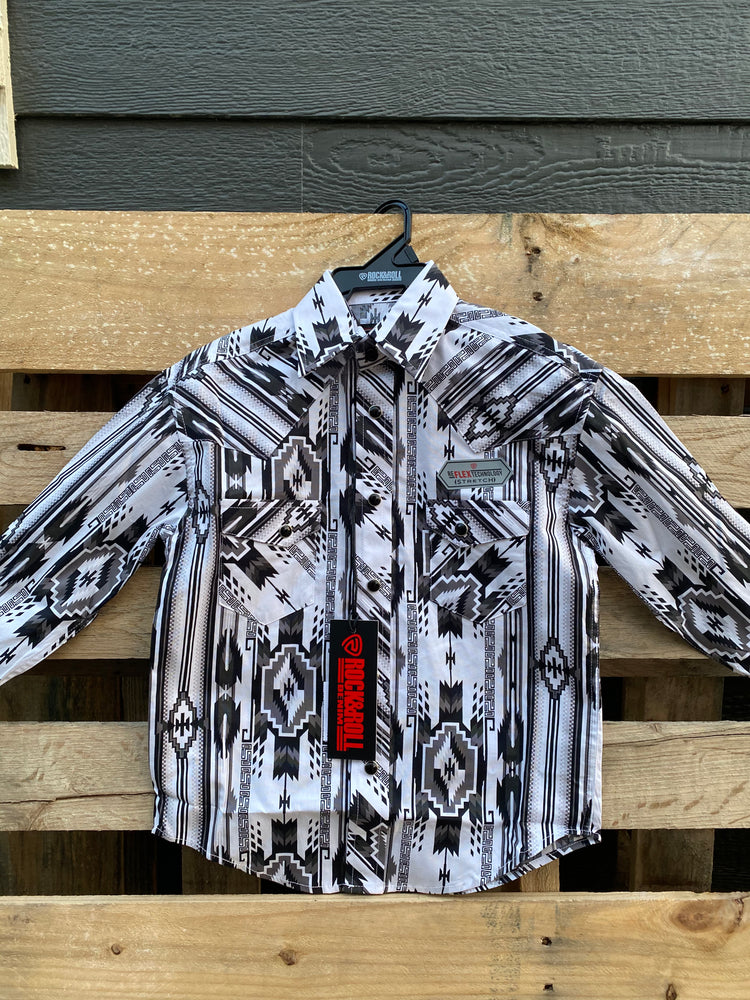 
                  
                    BBN2S03351 - Rock&Roll Denim Boy’s Black Aztec Print LS Snap Shirt
                  
                