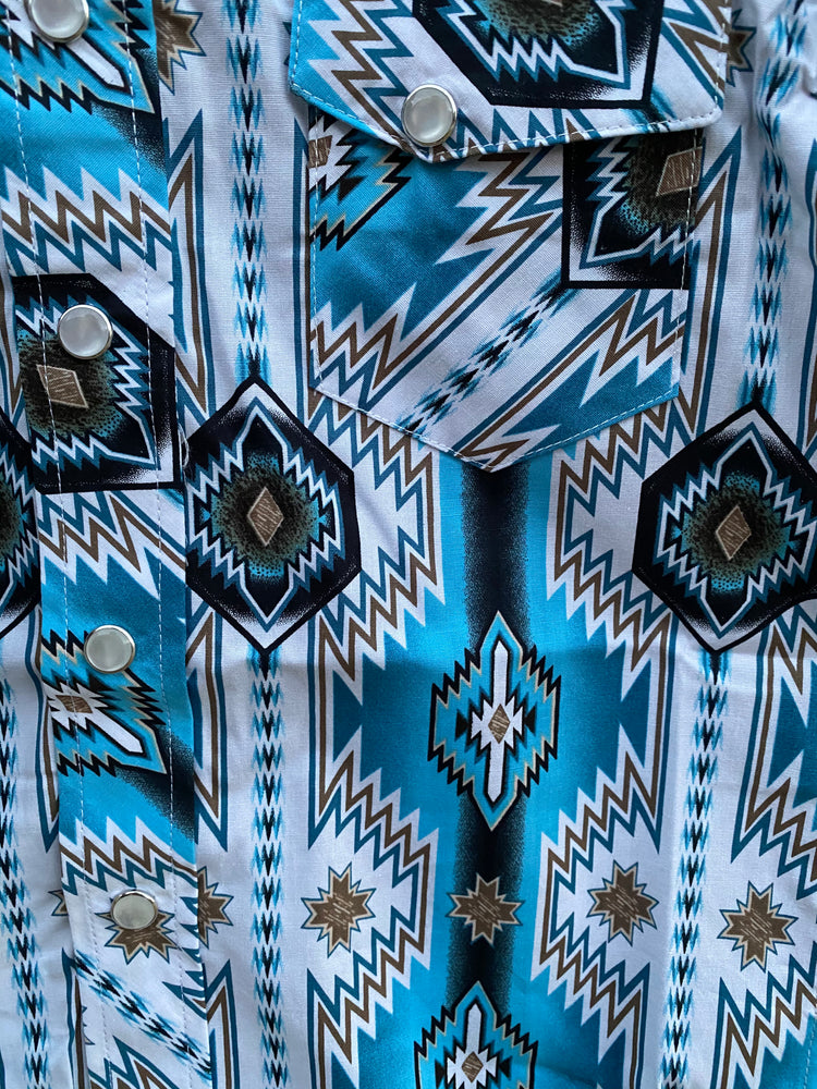 
                  
                    BBN2S03358 - Rock&Roll Denim Boy’s Turquoise Aztec Print LS Snap Shirt
                  
                