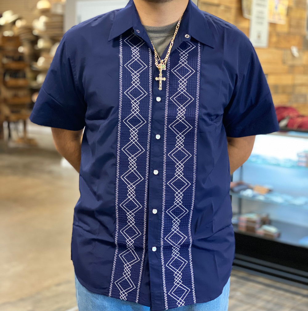 3004 - The American West Mens SS Guayabera  - Blue With White