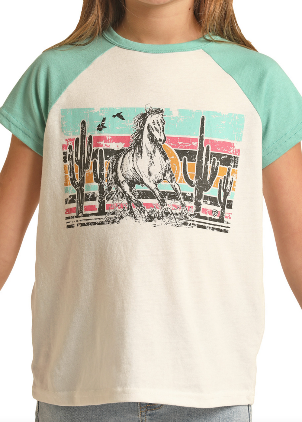 RRGT21R10Y - Rock&Roll Denim Girl's Horse Graphic Raglan Tee