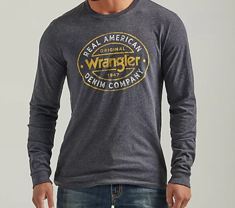 112339605- Wrangler Men’s LS Tee- Caviar Heather