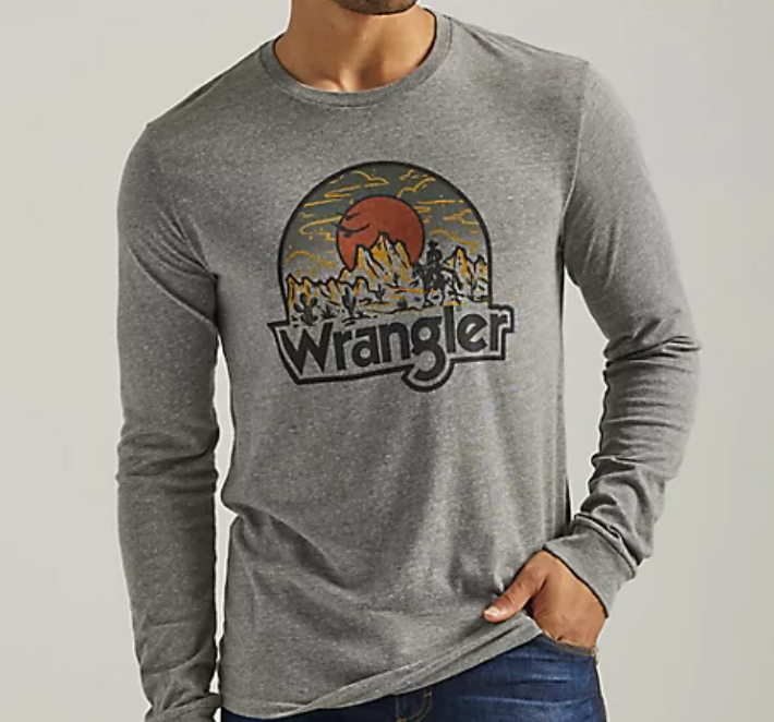 112339600- Wrangler Men’s LS Tee- Graphite Heather