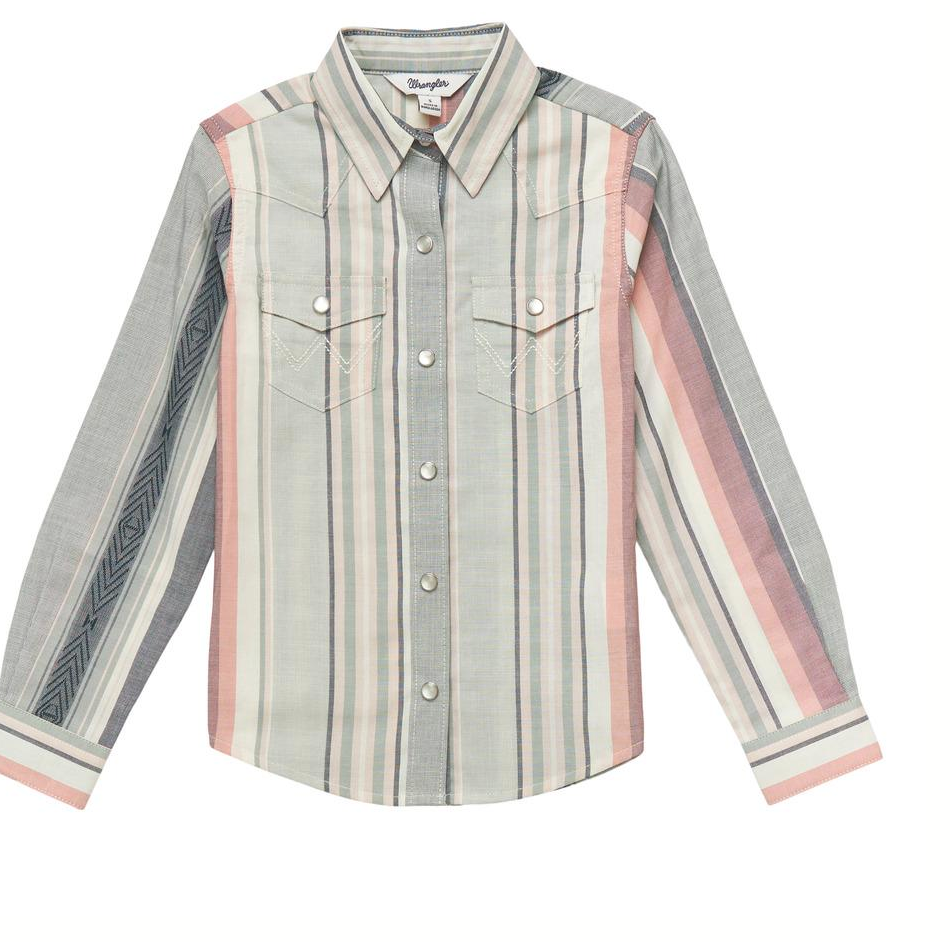 112353313- Wrangler Girl's LS Snap- Pink Striped