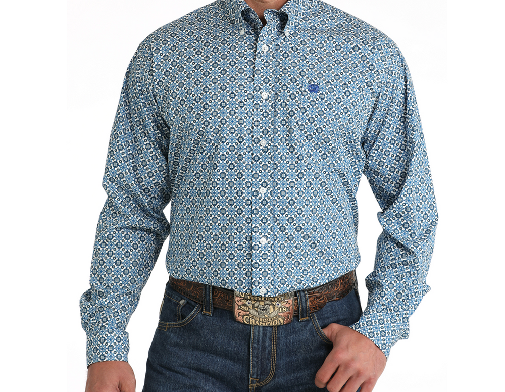 MTW1105794- Cinch Men's Geo Print- White