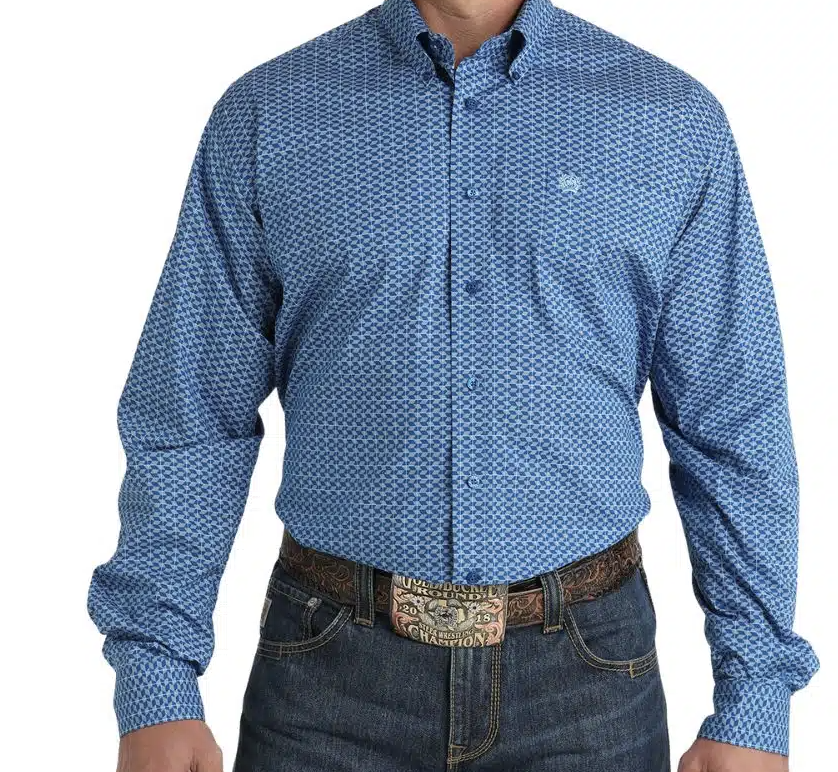 MTW1105795- Cinch Men's Print LS Button - Royal Blue