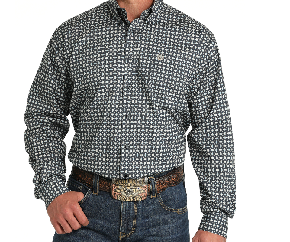 MTW1105788- Cinch Men's Geo Print LS Button - Gray