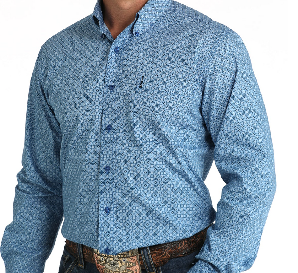 MTW1347109- Cinch Men's Geo Print LS Button - Royal Blue