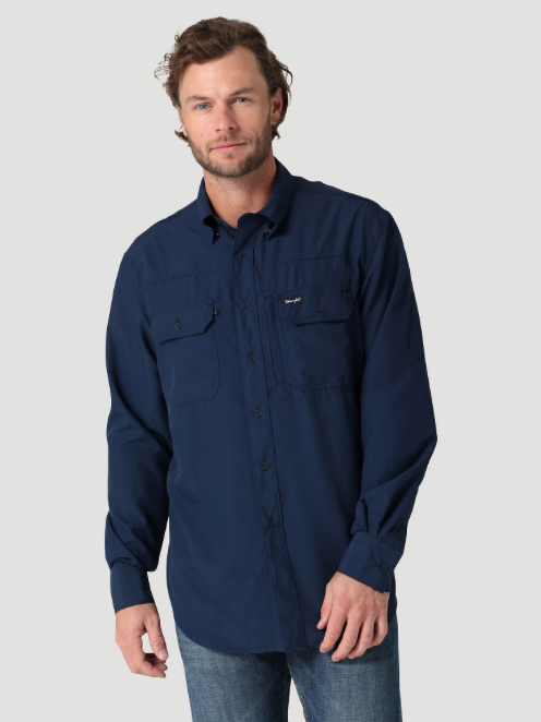 112323771 - Wrangler Men’s Performance button front LS Solid Shirt - Pageant Blue