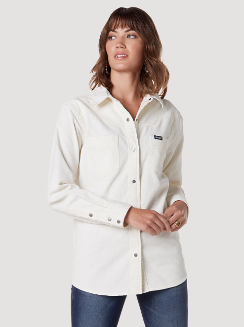 112336504 - Wrangler Women’s LS Corduroy Western Snap Shirt - White