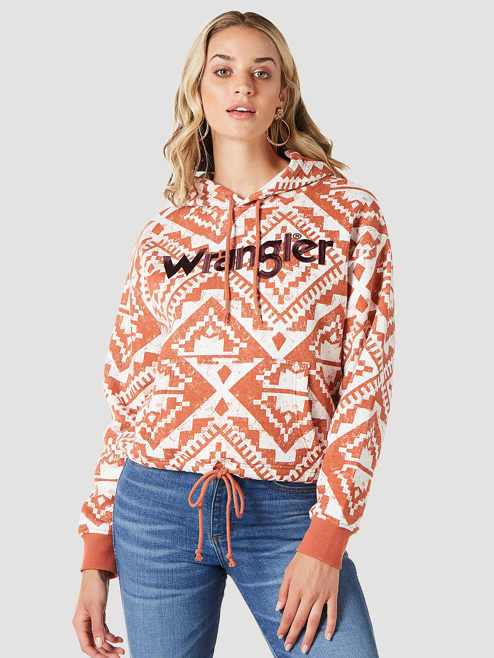 112335652 - Wrangler Women’s Bold Logo Cinched Hoodie - Ginger Spice