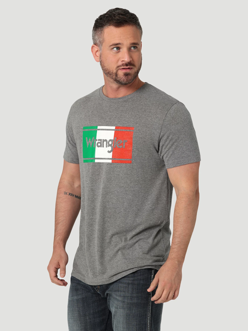 112336210 - Wrangler Men’s Mexico Flag Logo T-Shirt - Graphite Heather