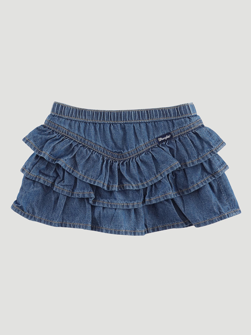 112336747 - Wrangler Little Girl’s Pull On Ruffle Denim Skirt - Blue Denim