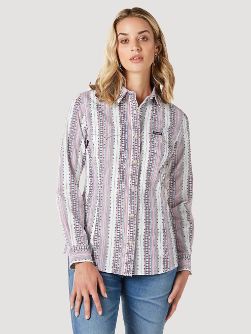 112336506 - Wrangler Women’s Retro LS Striped Western Snap Top - Mauve Stripe