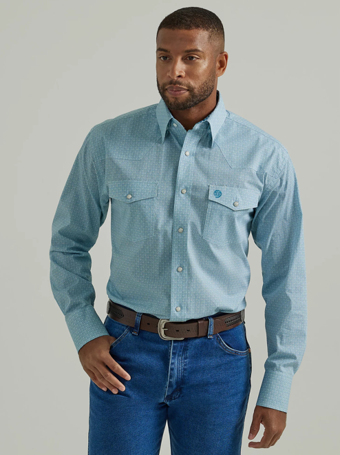 112331827 - Wrangler Men’s George Strait Troubadour LS Western Snap Shirt - Turquoise Chain