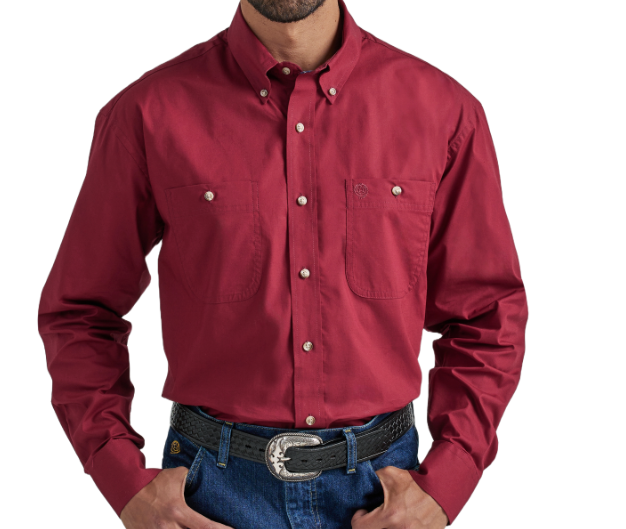 112338105 - Wrangler Men’s George Strait LS Button Down Shirt - Red