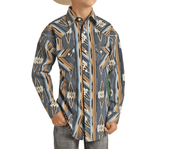 RRBSOSR0R2- Rock&Roll Denim Boy’s Aztec Print LS Snap Shirt