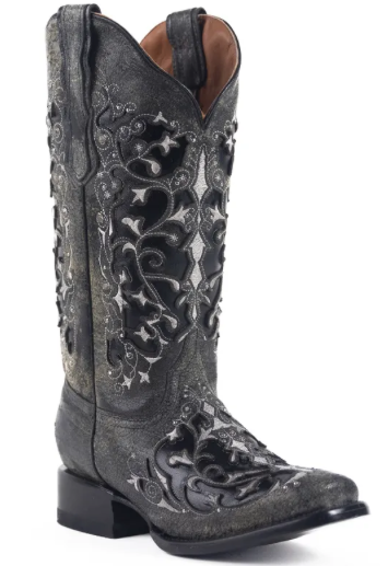 2816 - RockinLeather Women's Black Crater Square Toe Western Boot