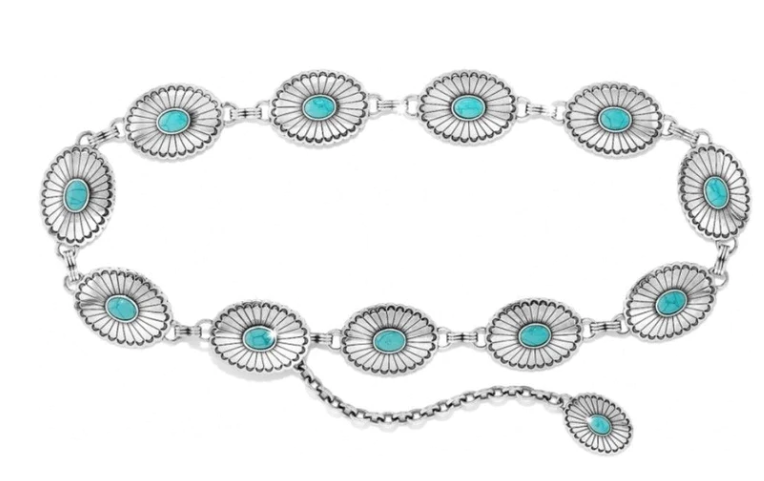 C21221 - Justin Women's Silver and Turquoise Concho Link Belt