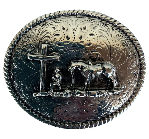 RLB502 - RockinLeather Silver Cowboy Prayer Oval Buckle