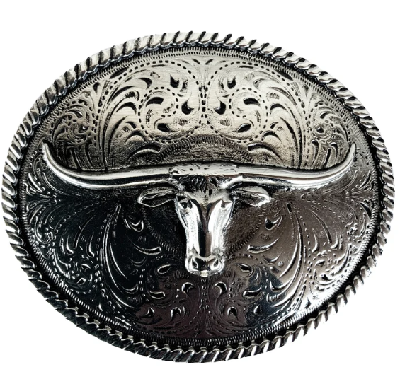 RLB503 -  RockinLeather Silver Steer Head Oval Buckle