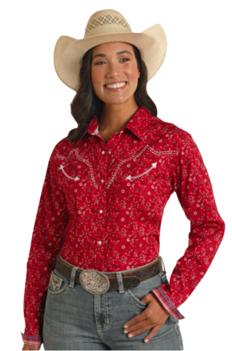 RWN2S03829 - Panhandle Women's Bandana Snap LS- Red