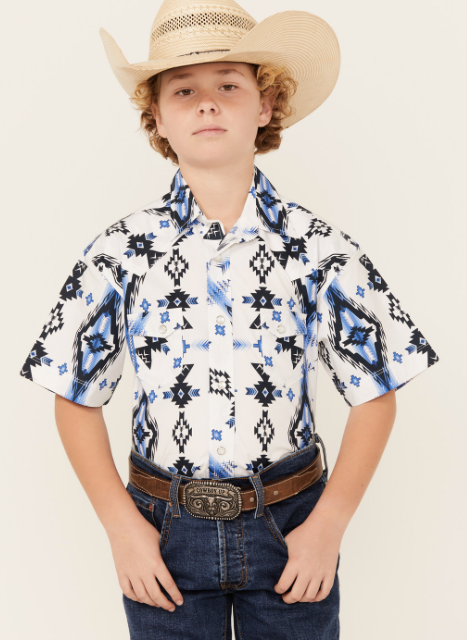 BBN3S03930 - Boys Rock & Roll Aztec Snap Blue shirt