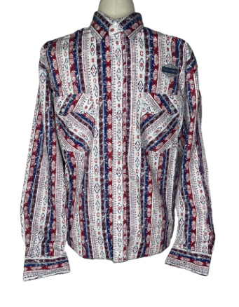 RMN2S03830 - Panhandle Men's Southwest Red & White Stripe Button Down Shirt  - Natural