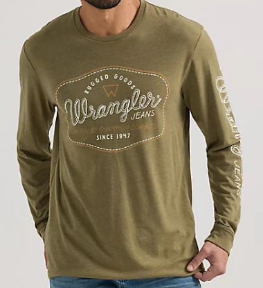 112350077- Wrangler Men's LS Tee- Olive