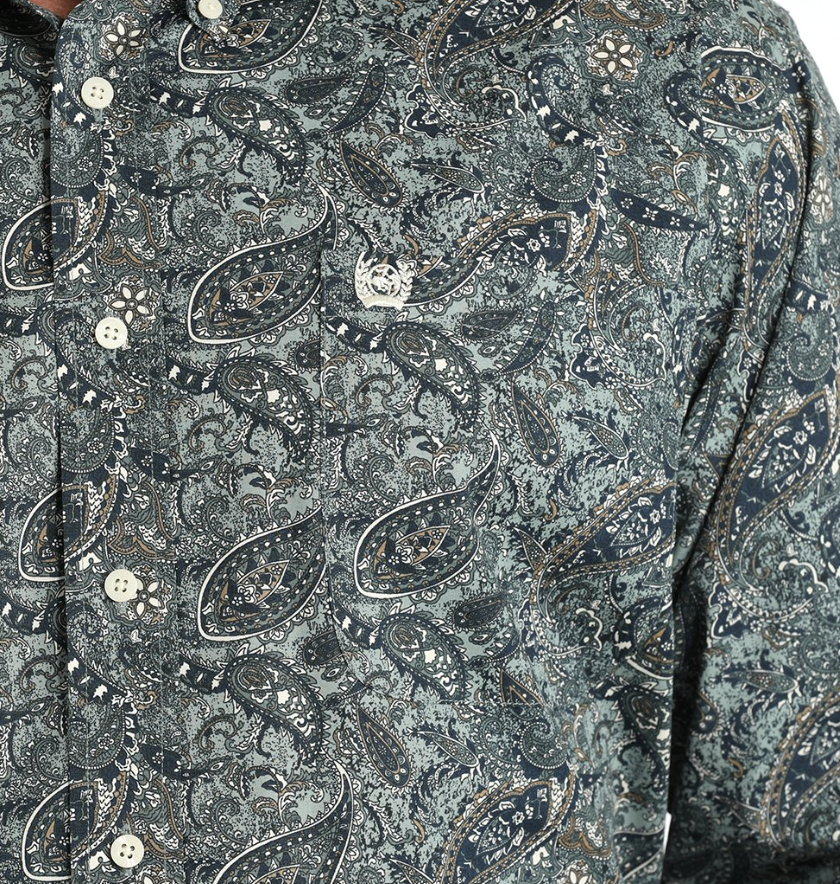 MTW1105811-Cinch Men's Paisley Print- Green