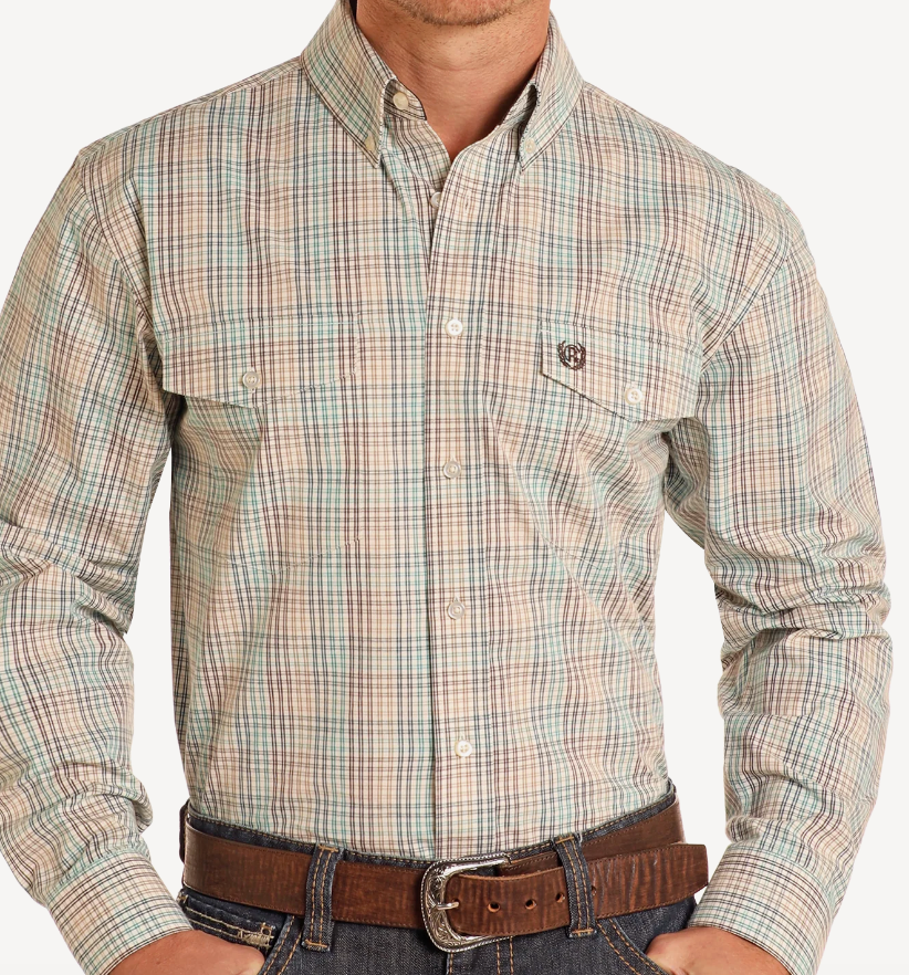 PMN2S04843-Panhandle Men's Plaid Long Shirt -Tan