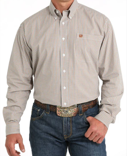 MTW1105820 - MEN'S GEOMETRIC PRINT BUTTON-DOWN WESTERN SHIRT - BROWN