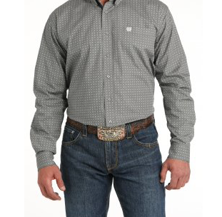 MTW1105818 - MEN'S GEOMETRIC PRINT BUTTON-DOWN WESTERN SHIRT - GRAY