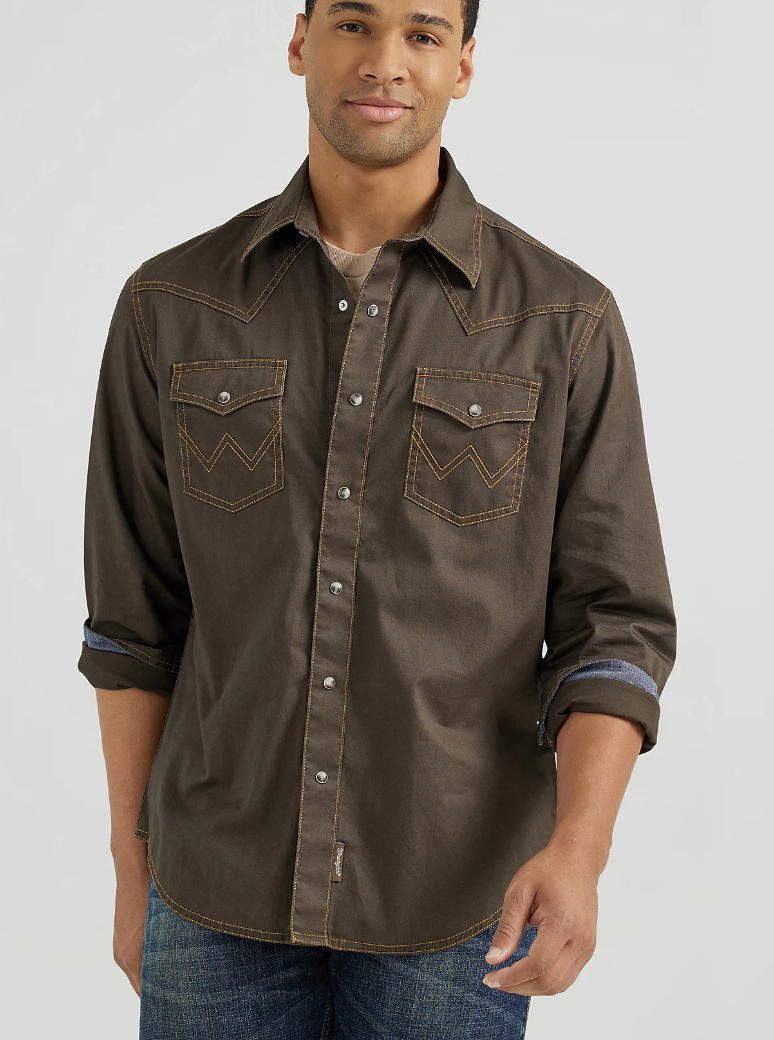 112356597-Wrangler Retro Premium Men's LS- Black Olive