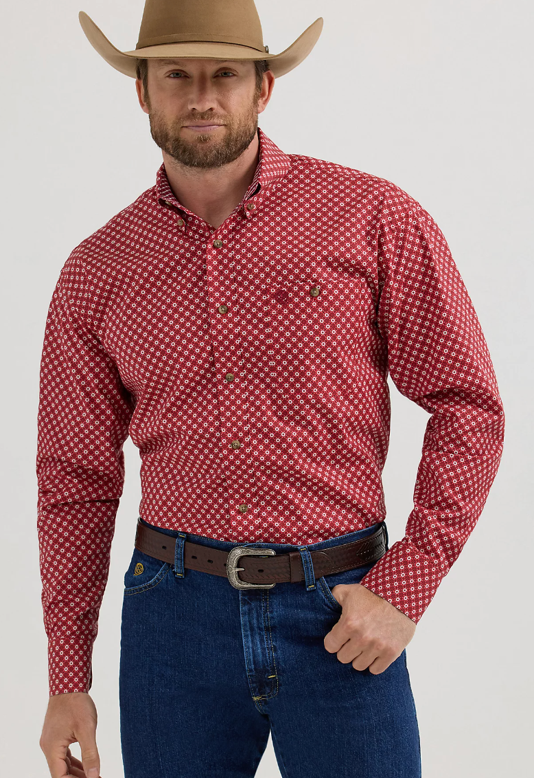 112356601-Wrangler Men's George Strait LS Button Up- Red