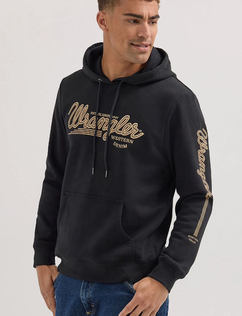 112354228-Wrangler Men's Logo Arm Hoodie- Black