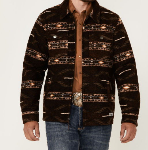 DM92C04072-POWDER RIVER OUTFITTERS MEN'S SOUTHWESTERN PRINT BERBER ZIP JACKET