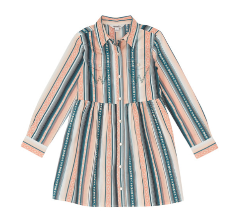 112355916-Wrangler Girls Peach and Turquoise Long Sleeve Dress