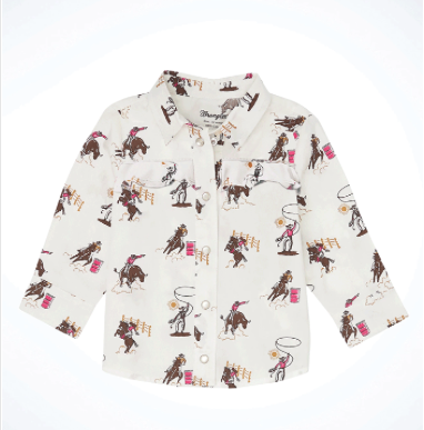 112356562-Infants Ruffle Yoke Western Snap Shirt White