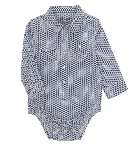 112355401-Wrangler Infant Boy Woven Snap Onesie, Blue