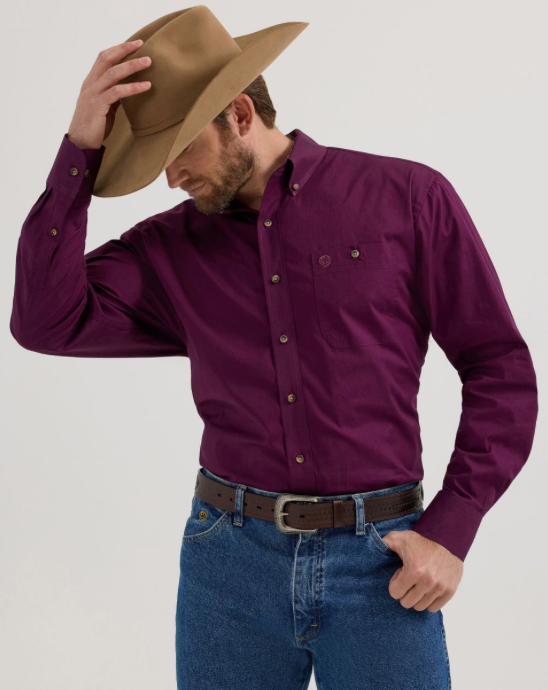 112356611 - WRANGLER GEORGE STRAIT SOLID PLUM - MENS SHIRT