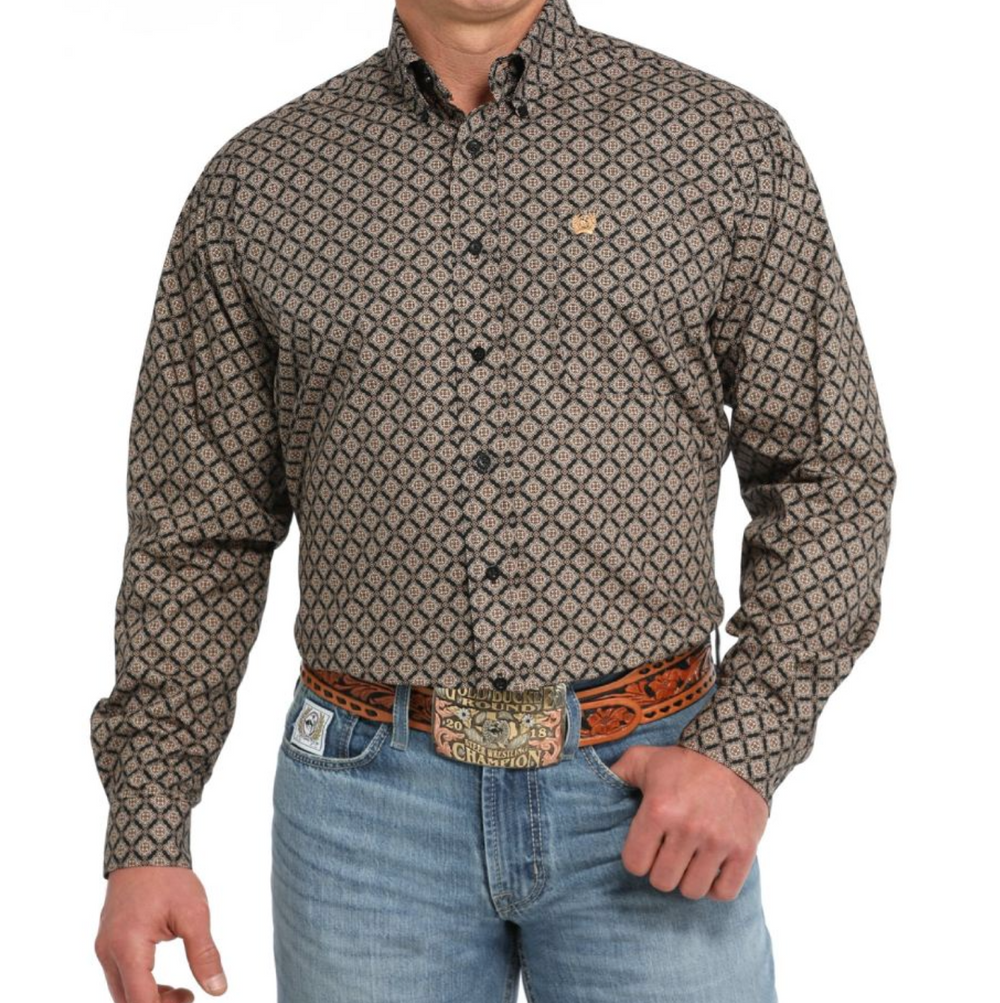 MTW1105836-Cinch Men's Medallion Print LS- Black