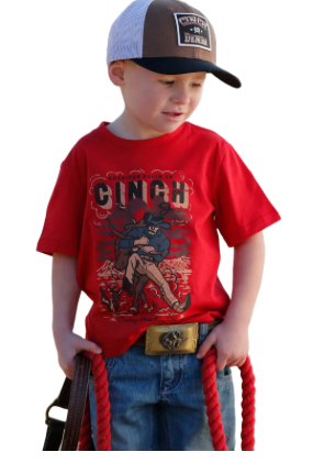 MTK7671095-Cinch Toddler Steer Wrestling Tee- Red